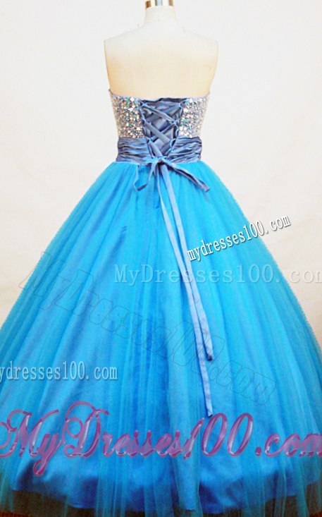 Puffy Blue Ball Gowm Quinceanera Dresses Decorated with Crystals